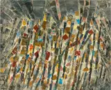 Composition abstraite by Jacques Germain, 1987, Huile sur toile, sold Dec 2023