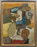Composition by Jacques Doucet, 1955, Huile sur toile, sold Dec 2023