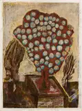 Sans titre (Arbre rouge) by Jean-Pierre Pincemin, 2001, Huile sur papier imprimé collé sur toile, sold Dec 2023