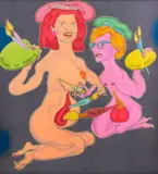 Frensh art by Peter Saul, 1970, Vinylique, crayons de couleur et feutre sur carton fin, sold Dec 2023