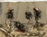 Sans titre by Paul Rebeyrolle, circa 1996-98, Technique mixte, grillage, corde, plumes, tissu et papier sur toile, sold Dec 2023