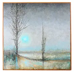 Winter Moon' signed 'Michael Tain' (lower left), inscribed and dated 'Winter moon 60' (on the reverse) by Michael Tain, oil on board, offered Jan 2019