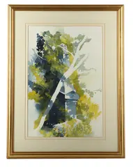 Obelisk in woodland by Hugh Buchanan, watercolour, offered Jan 2019
