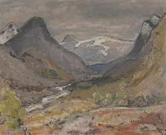 Bøverkinnhalsen by Xan Krohn, 1944, Olje på plate, sold Oct 2026