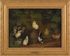 of sixteen chicks by Ben Austrian, oil on canvas, sold Oct 2012