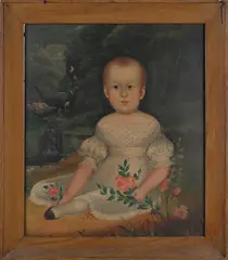 panel portrait of a young girl holding flowers by William Matthew Prior, oil on wood, sold Oct 2012