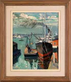 harbor scene by Harry Shokler, oil on canvas, sold Jun 2012