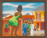 street scene by Probably Jean-Baptiste Bottex, oil on board, sold Jun 2012