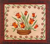theorem of a potted tulip with a floral and vine border by William Rank, oil on velvet, sold Jun 2012