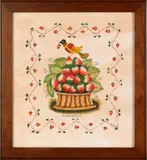 theorem of a strawberry basket with a bird by William Rank, oil on velvet, sold Jun 2012