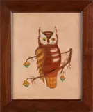 theorem of an owl by William Rank, oil on velvet, sold Jun 2012