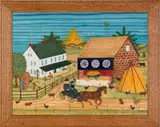 theorem of a farm scene by William Rank, oil on velvet, sold Jun 2012