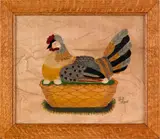 theorem of a rooster on a nest by William Rank, oil on velvet, sold Jun 2012