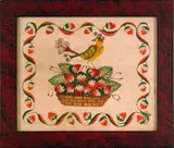 theorem of a strawberry basket with a bird perched on top by William Rank, oil on velvet, sold Jun 2012