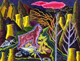 Untitled (Bobcat in Landscape) by Janet Cooling, oil on canvas, sold Mar 2025