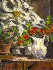 Untitled (Still Life with Ram) by Albert Bela Bauer, oil on canvas, sold Mar 2025