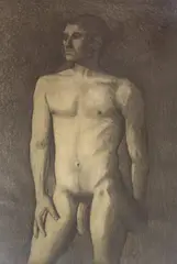 Male Nude by Lowell Nesbitt, graphite on paper, sold Mar 2025