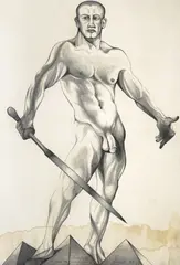 Vic Haywood with Sword by Lowell Nesbitt, 1989, graphite on paper, sold Mar 2025