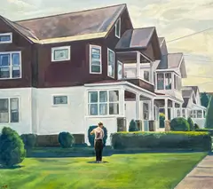 Woman Standing in front of her House by Nina Rosenblum, 1975, acrylic on canvas, sold Apr 2025