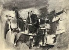 Winged Forms by Michael Loew, 1960, charcoal on paper, sold Apr 2025