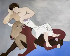 Europa Sitting on Red-Eyed Bull by Leonard Alberts, oil on canvas, sold Apr 2025