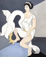 Leda and the Swan by Leonard Alberts, oil on canvas, sold Apr 2025