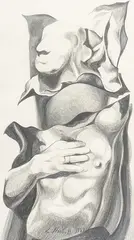 Untitled Drawing (Distorted Figure) by Lowell Nesbitt, 1988, charcoal and white chalk on paper, sold Apr 2025