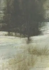 Untitled (Trees in Snow) by William Thomson, acrylic on paper, sold Apr 2025