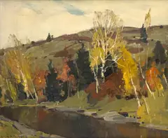Untitled (Fall Landscape) by Emile Albert Gruppe, c.1939, oil on canvas, sold Apr 2025
