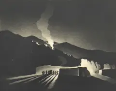 Penitente Fires by Gene Kloss, 1939, drypoint and aquatint, sold Apr 2025