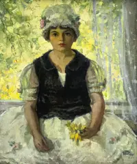 Untitled (Portrait of a Young Woman) by Pauline Palmer, 1925, oil on board, sold Apr 2025