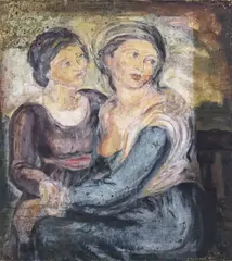 Two Women in Embrace (Sketch for Biblical Group) by Clara Klinghoffer, 1918, oil on canvas, sold Apr 2025