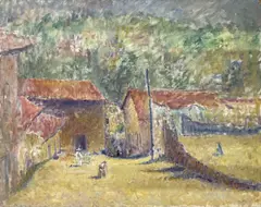 Village Square (San Francisco Cuadra, Guerrero, Mexico) by Clara Klinghoffer, 1957, oil on board, sold Apr 2025
