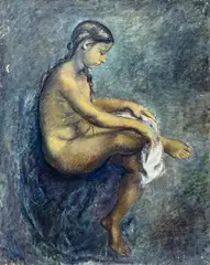 Nude Girl After The Bath by Clara Klinghoffer, 1958, oil on canvas, sold Apr 2025