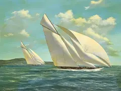 Yachts in Full Gale by Scott Duncan, oil on canvas (unstretched), sold Apr 2025