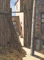 Untitled (Alleyway) by Henry Gasser, watercolor and ink on paper, sold Apr 2025