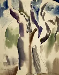 Untitled (Tree) by Jan Matulka, watercolor on paper, sold May 2025