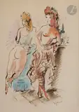 Galanteries de bordel by André Dignimont, Encre et aquarelle, sold Oct 2021