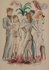Pas de danse au bordel by André Dignimont, Encre et aquarelle, sold Oct 2021