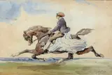 Cheval au galop monté par un lad by Alfred de Dreux, Aquarelle, sold Mar 2015