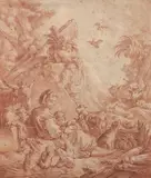 La jeune bergère et son enfant by Jean-Baptiste Huet, Sanguine, sold Mar 2015