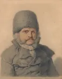 Portrait d'un homme portant un bonnet by Pierre-Alexandre Wille, Pierre noire et sanguine, sold Mar 2015