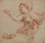 Etude de deux figures de femmes et d'un bras by Charles de La Fosse, Sanguine, pierre noire et rehauts de blanc sur papier beige, sold Mar 2015