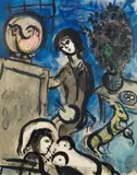 L'artiste ou le coq rose by Marc Chagall, 1955, Lavis d'encre de Chine, encre de Chine et gouache sur papier, sold Jun 2009