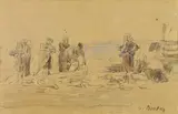 Les Lavandières by Eugène Boudin, Aquarelle et crayon sur papier, sold Jun 2009