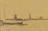 Paysage de Normandie au moulin by Eugène Boudin, Aquarelle et crayon sur papier, sold Jun 2009