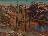 October, Northern Ontario / Church and Yard (verso) by A. Y. Jackson, double-sided oil on board, sold Nov 2015