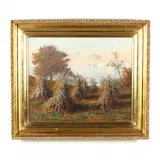 Corn Shocks in Autumn by J. Robinson, Oil on canvas (lined), sold May 2020