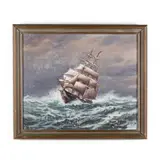 Clipper Ship on Rough Seas by H. Howe, Oil on canvas, sold May 2020