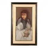 Young Girl with Cat by Richard Kirk, Oil on canvas, sold Apr 2020